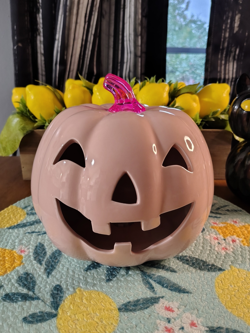 Martha Stewart Pink Halloween Jack O Lantern Ceramic Pumpkin LED